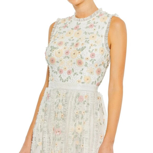 Mac Duggal 9137 Embroidered‎ High Neck Sleeveless Floral Ruffled Gown NWT - Picture 3 of 8
